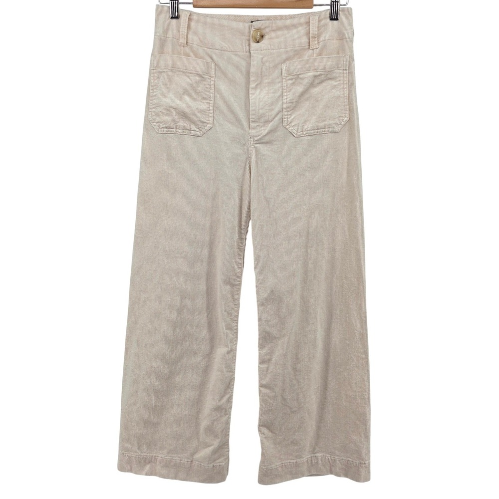Maeve Anthropologie Colette Wide Leg Corduroy Pants‎ 27 Ivory Cream High Rise
